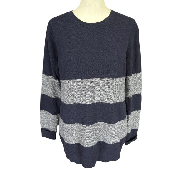 Banana Republic blue and gray wide striped long sleeve pullover sweater size M - Picture 1 of 7